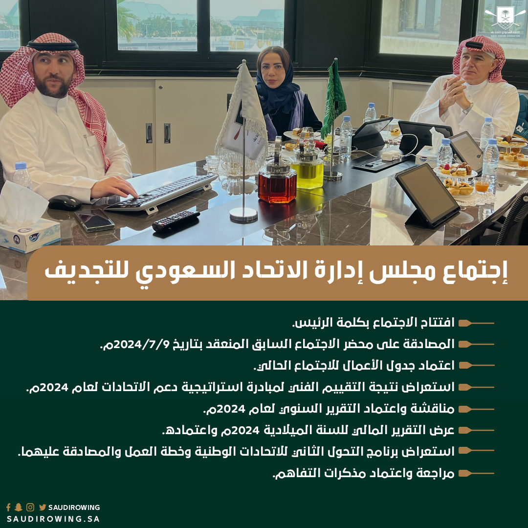 مجلس إدارة الاتحاد السعودي للتجديف يبحث خطط 2024 ويعتمد مذكرات التفاهم الجديدة